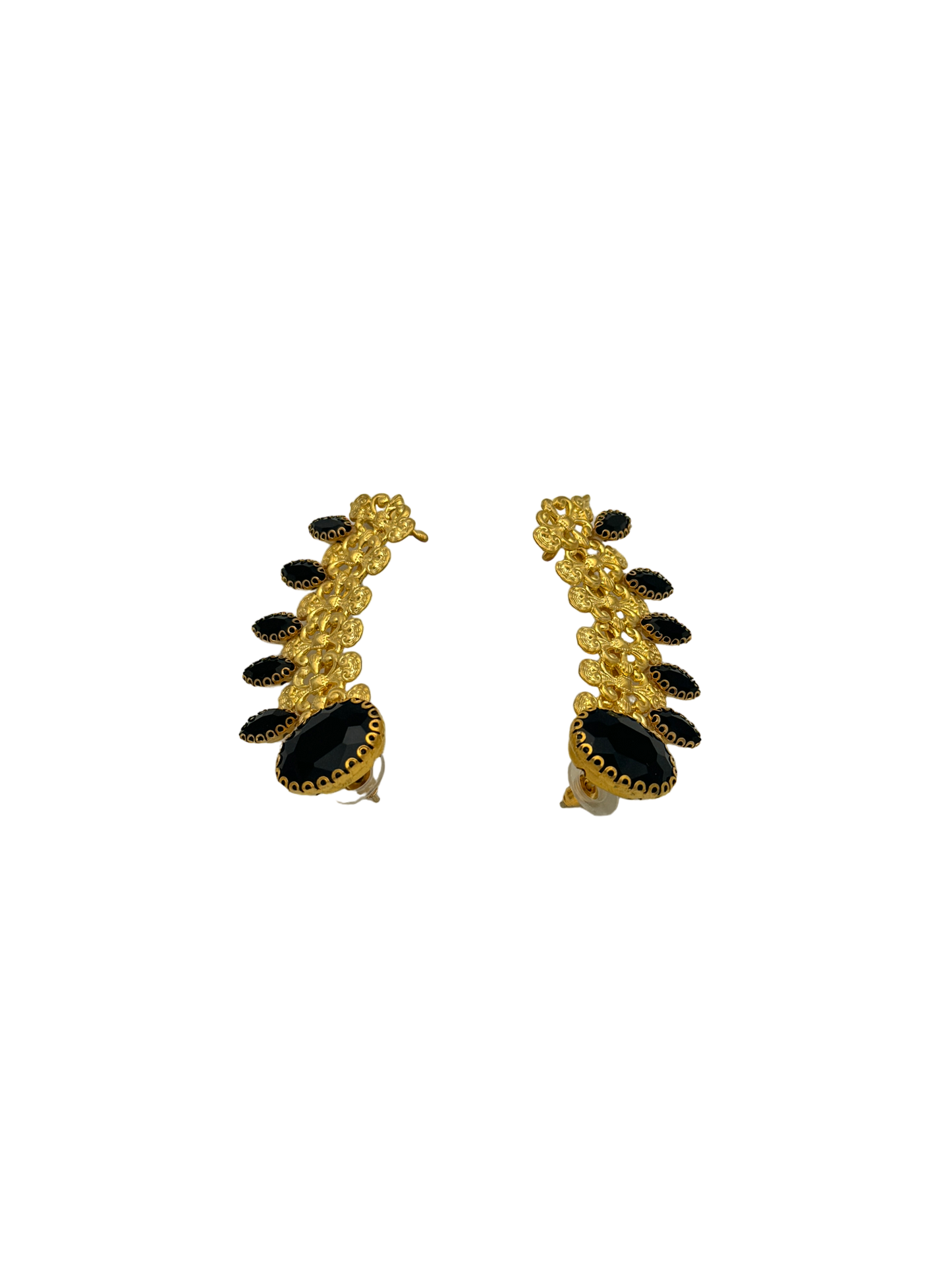 Brincos Queen Fenix earcuff com pedras pretas e banhados a ouro