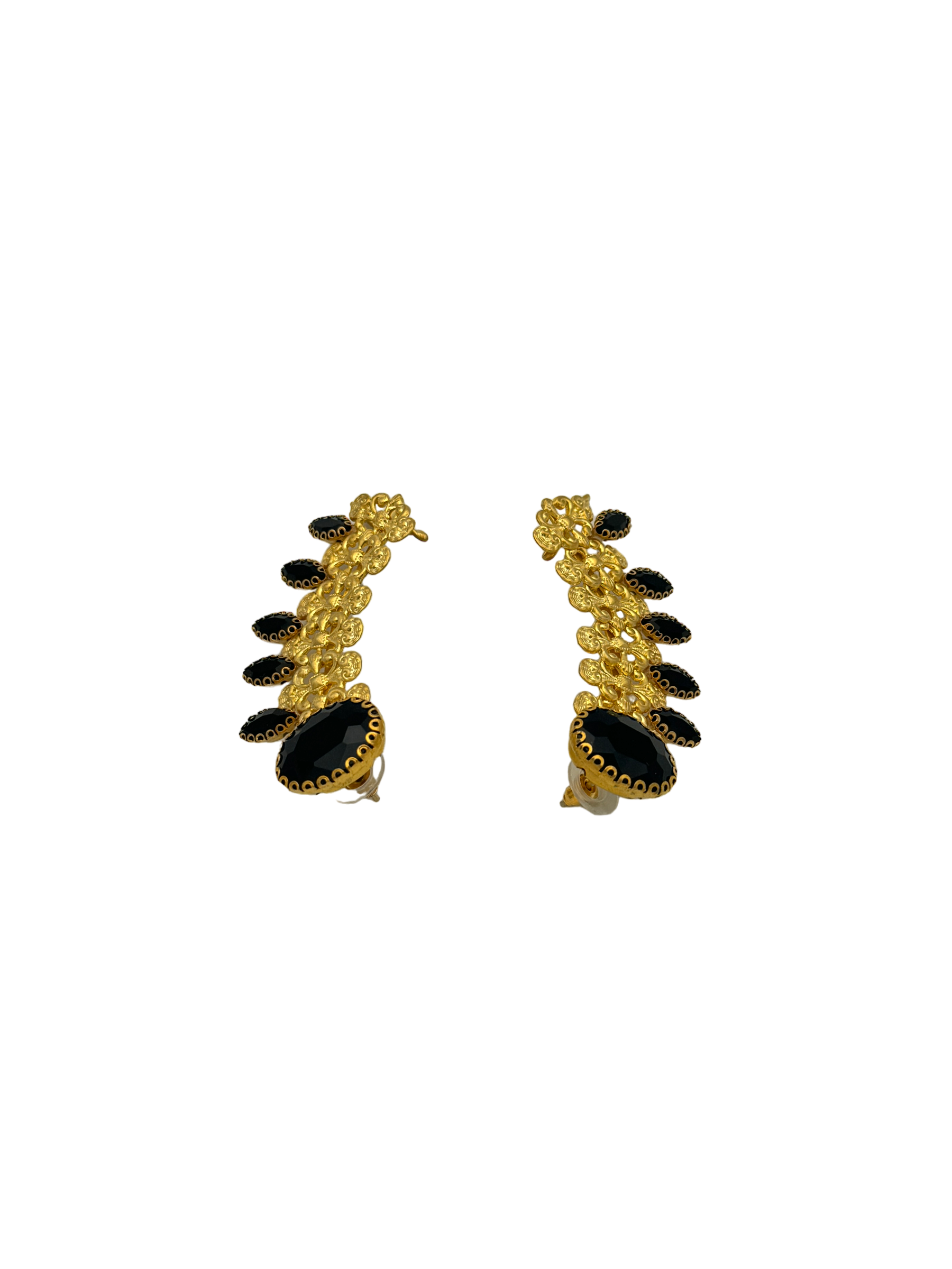 Brincos Queen Fenix earcuff com pedras pretas e banhados a ouro